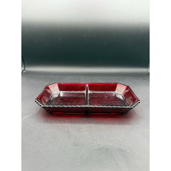 Vintage Avon Cape Cod Relish Dish,Ruby Red Glass Rectangle Serve Bowl - Picture 2 of 8